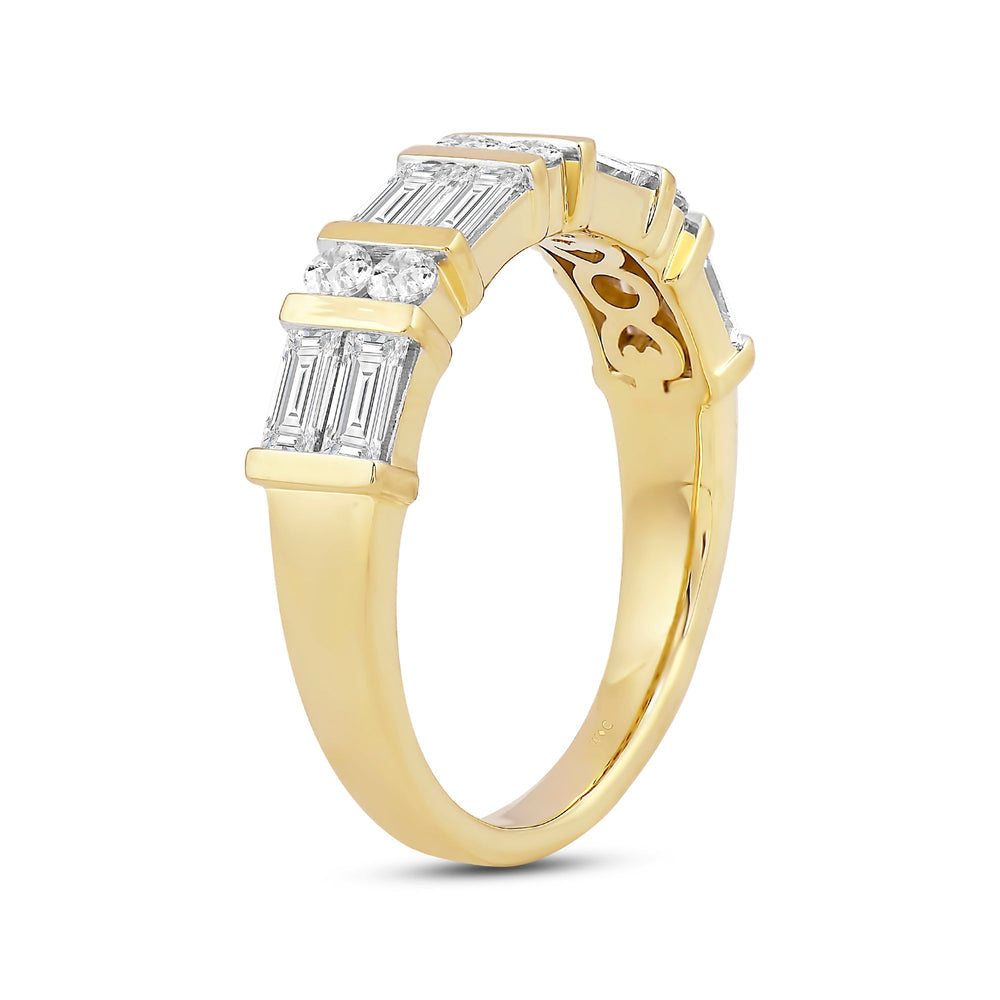 Two Line Baguette and Round Diamond Fashion Ring with 14KT Yellow Gold / Lab / 1 Cut Diamond in 14KT Yellow Gold / Lab / 1 view 4
