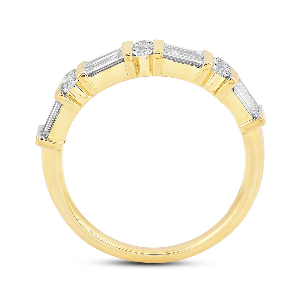 Two Line Baguette and Round Diamond Fashion Ring with 14KT Yellow Gold / Lab / 1 Cut Diamond in 14KT Yellow Gold / Lab / 1 view 2
