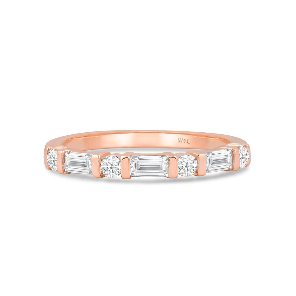 Baguette Bar Set Slim Diamond Fashion Ring with Jan Cut Diamond in 14KT Rose Gold / Lab / 02 view 1
