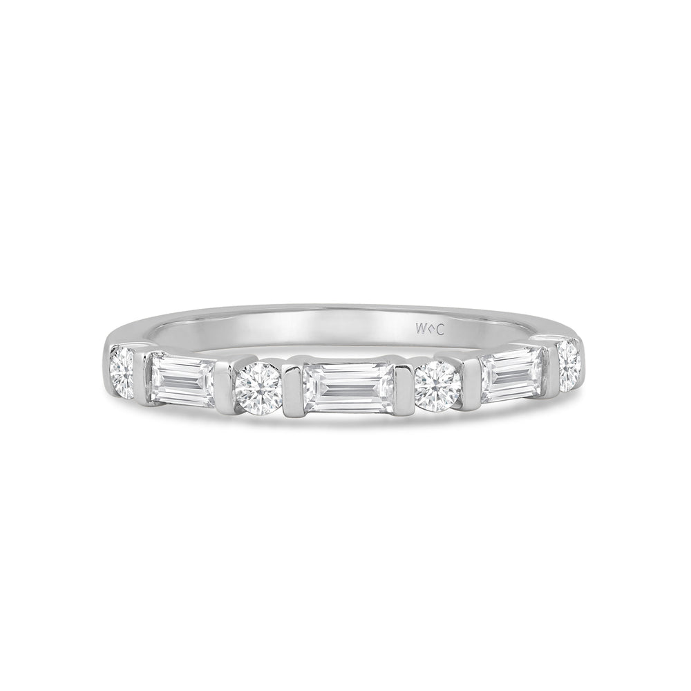 Baguette Bar Set Slim Diamond Fashion Ring with Jan Cut Diamond in 14KT White Gold / Lab / 02 view 1
