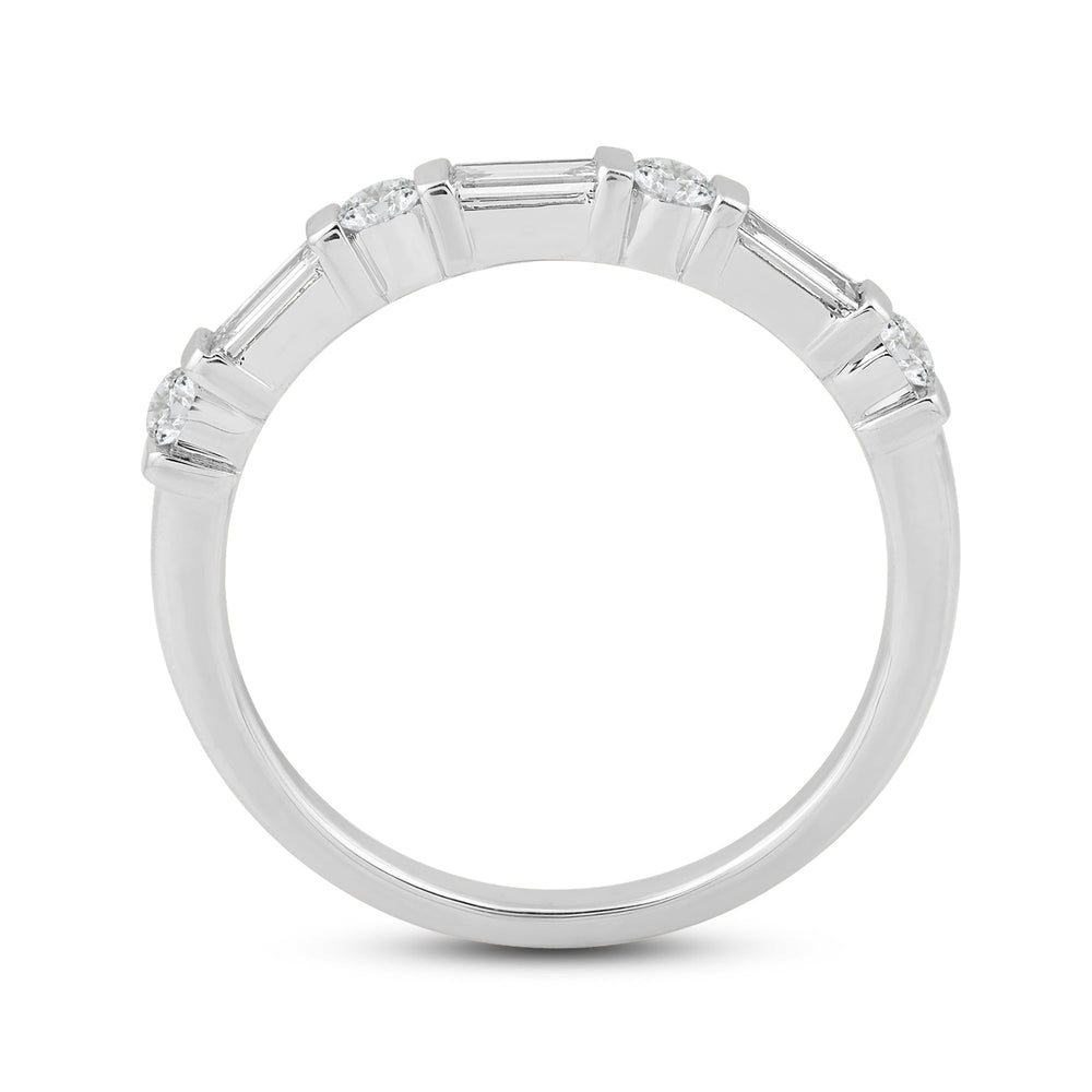 Baguette Bar Set Slim Diamond Fashion Ring with Jan Cut Diamond in 14KT White Gold / Lab / 02 view 2
