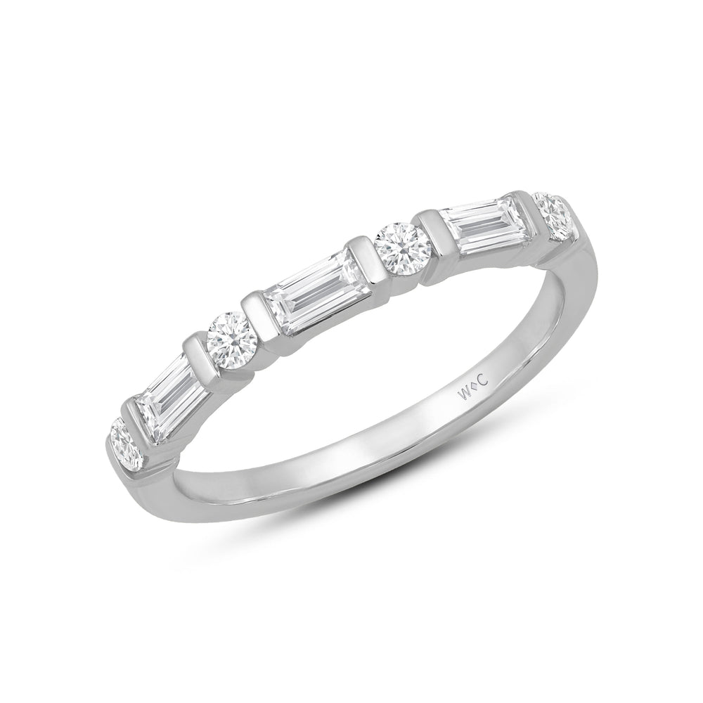 Baguette Bar Set Slim Diamond Fashion Ring with Jan Cut Diamond in 14KT White Gold / Lab / 02 view 3
