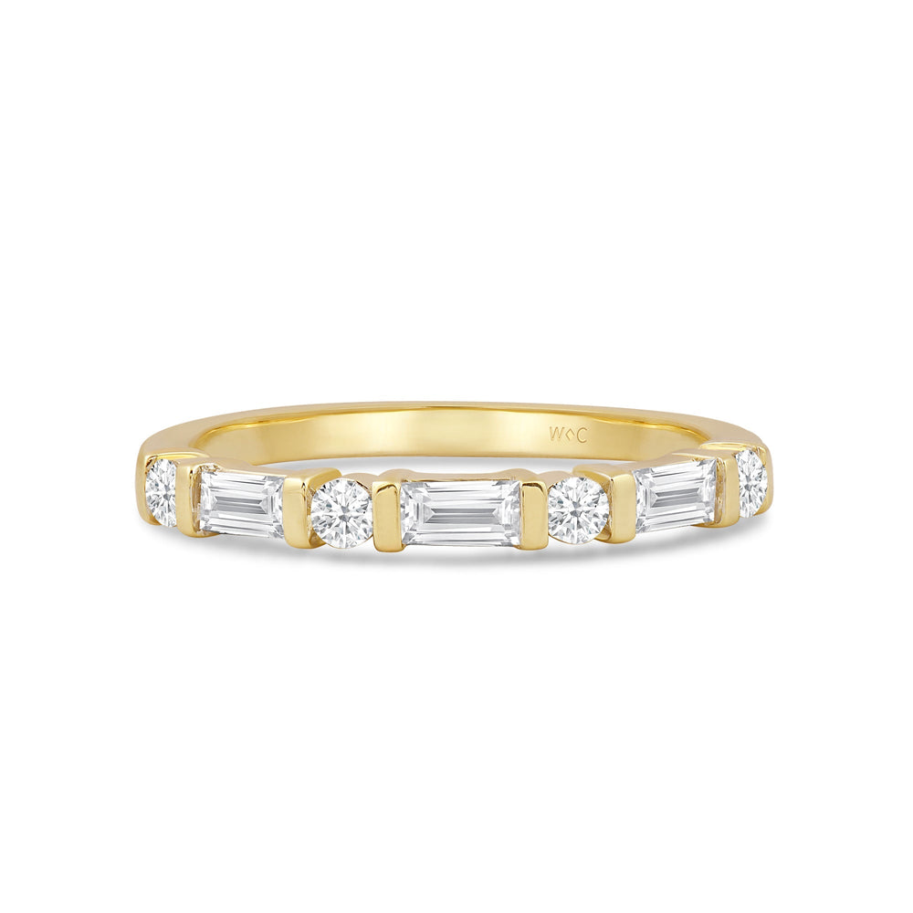 Baguette Bar Set Slim Diamond Fashion Ring with Jan Cut Diamond in 14KT Yellow Gold / Lab / 02 view 1
