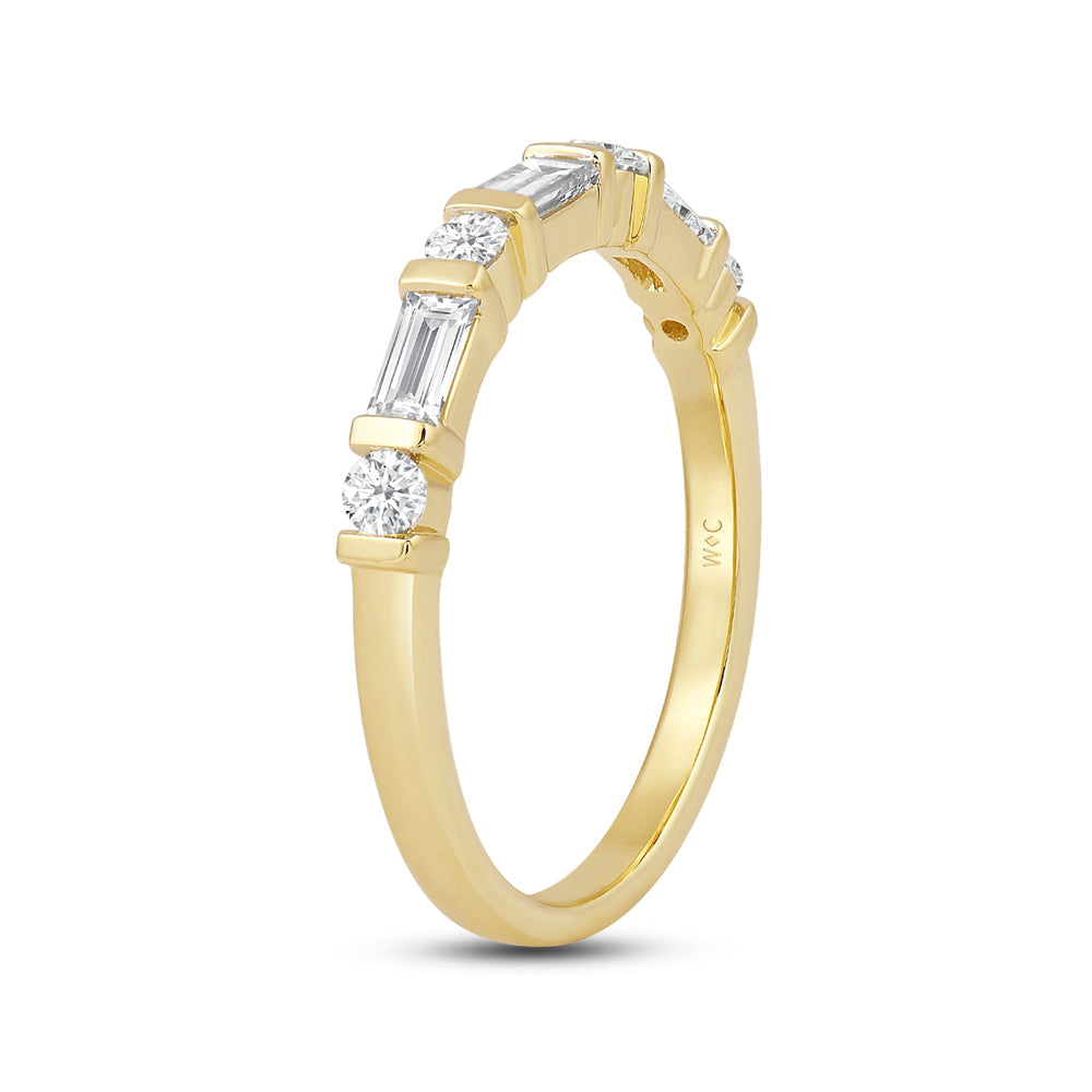 Baguette Bar Set Slim Diamond Fashion Ring with Jan Cut Diamond in 14KT Yellow Gold / Lab / 02 view 4
