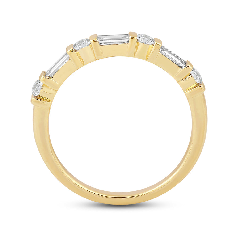 Baguette Bar Set Slim Diamond Fashion Ring with Jan Cut Diamond in 14KT Yellow Gold / Lab / 02 view 2
