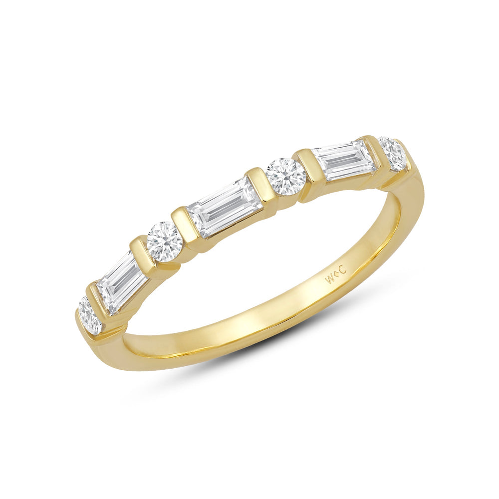 Baguette Bar Set Slim Diamond Fashion Ring with Jan Cut Diamond in 14KT Yellow Gold / Lab / 02 view 3
