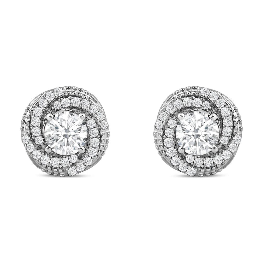 Galaxy Halo Diamond Earrings with 14KT White Gold / Lab / 2 Cut Diamond in 14KT White Gold / Lab / 2 view 4

