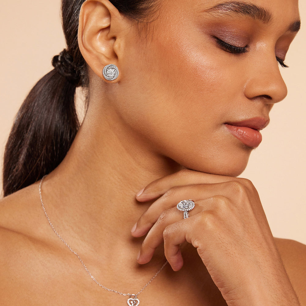 Galaxy Halo Diamond Earrings with 14KT White Gold / Lab / 2 Cut Diamond in 14KT White Gold / Lab / 2 view 2
