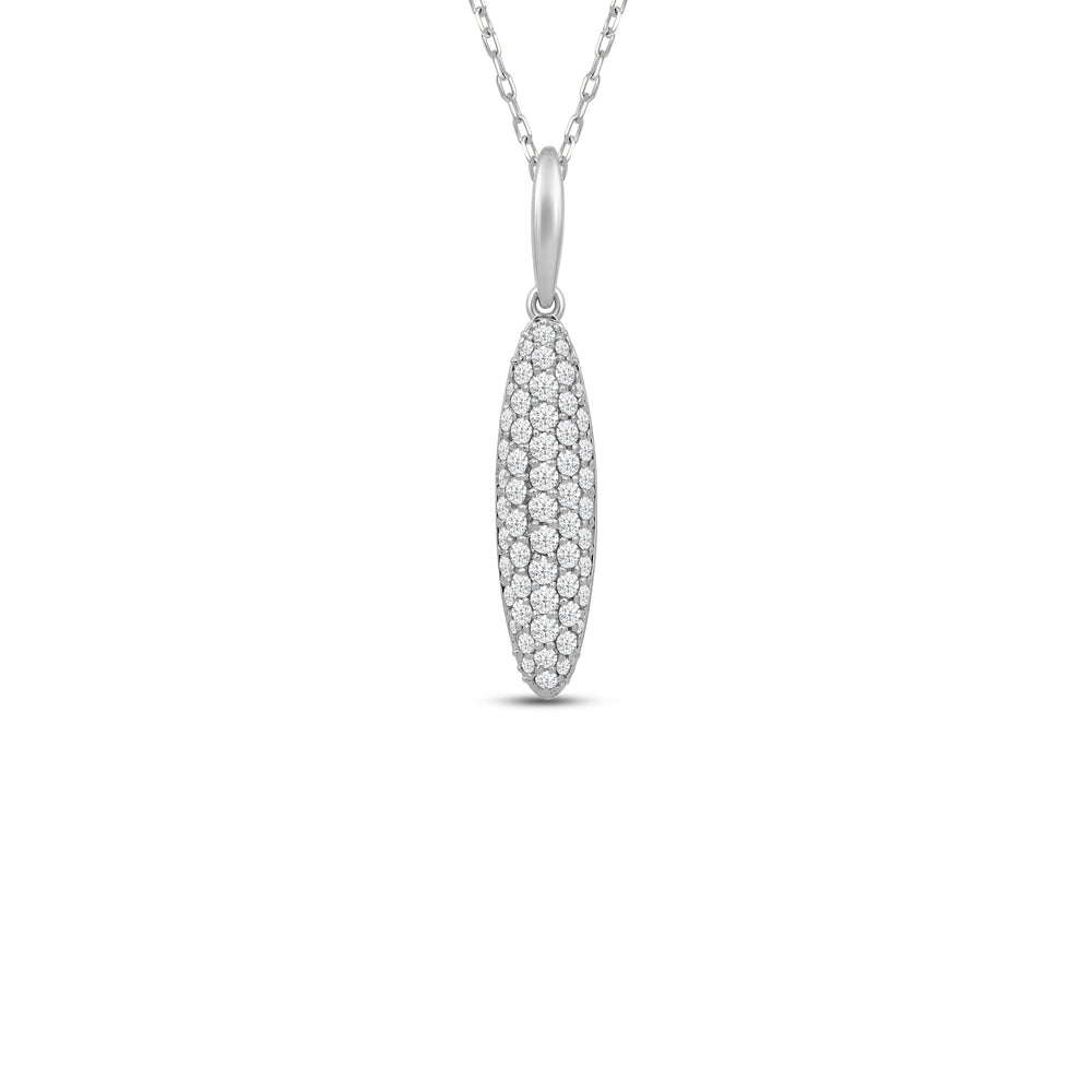 Domed Pave Elongated Oval Diamond Necklace with 14KT White Gold / Lab / 1 Cut Diamond in 14KT White Gold / Lab / 1 view 1

