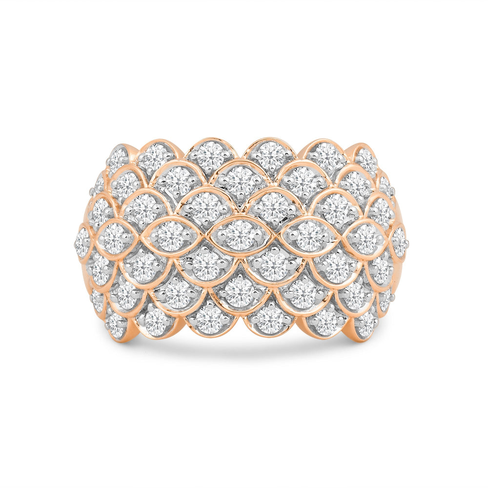 Broad Fish Scale Diamond Cluster Ring with 14KT Rose Gold / Lab / 1 1/2 Cut Diamond in 14KT Rose Gold / Lab / 1 1/2 view 1
