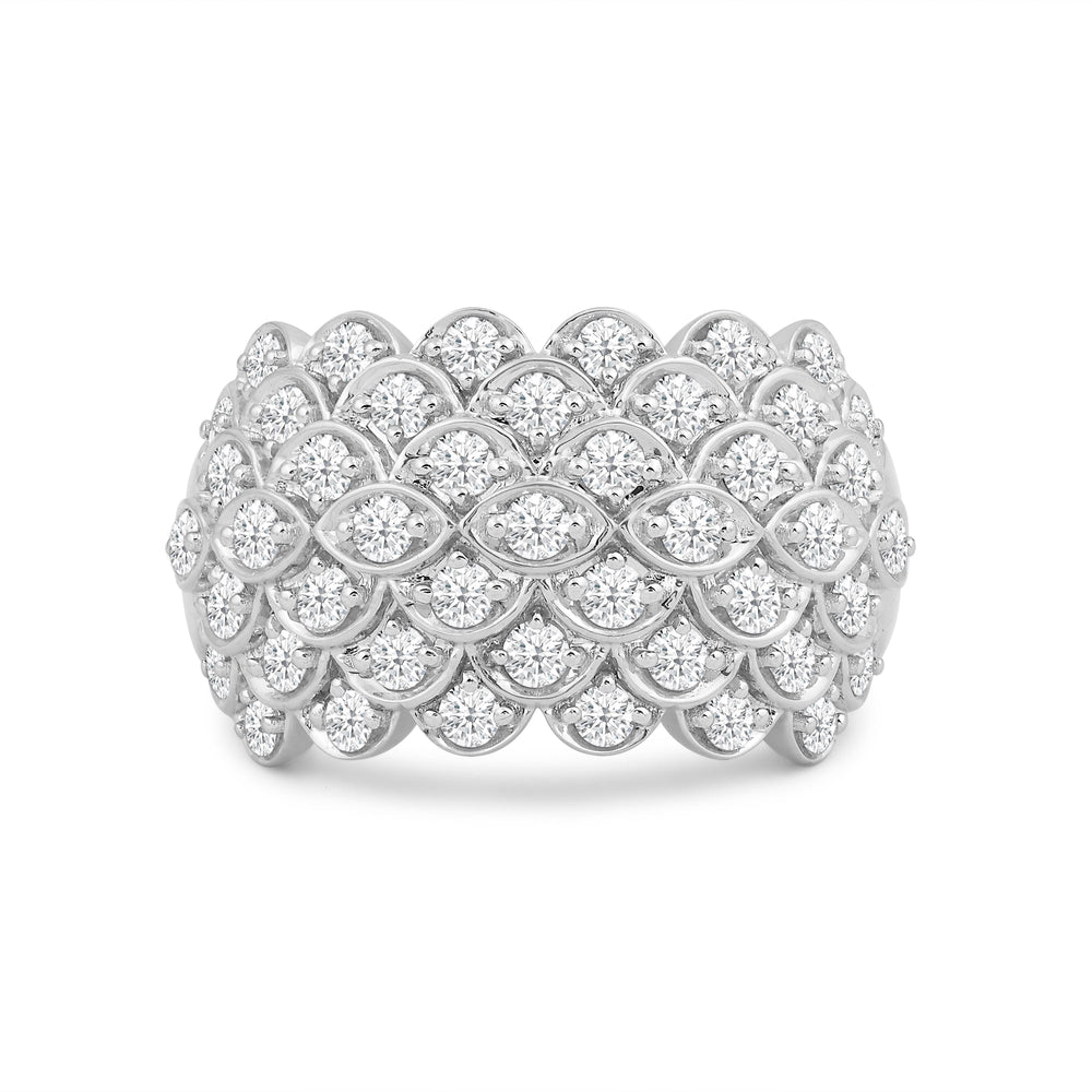 Broad Fish Scale Diamond Cluster Ring with 14KT White Gold / Lab / 1 1/2 Cut Diamond in 14KT White Gold / Lab / 1 1/2 view 1
