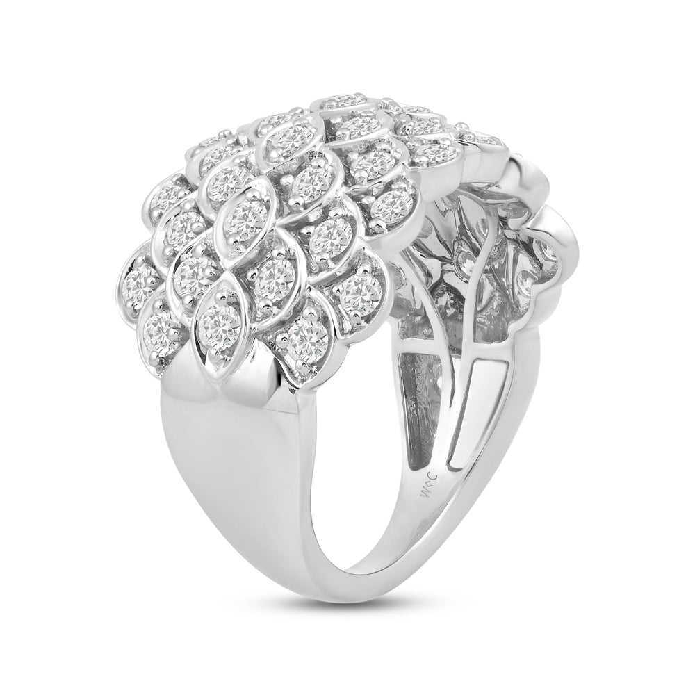 Broad Fish Scale Diamond Cluster Ring with 14KT White Gold / Lab / 1 1/2 Cut Diamond in 14KT White Gold / Lab / 1 1/2 view 4
