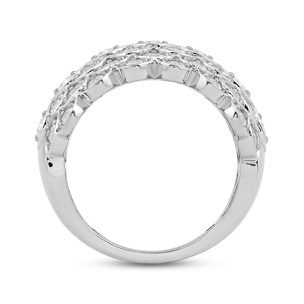 Broad Fish Scale Diamond Cluster Ring with 14KT White Gold / Lab / 1 1/2 Cut Diamond in 14KT White Gold / Lab / 1 1/2 view 2
