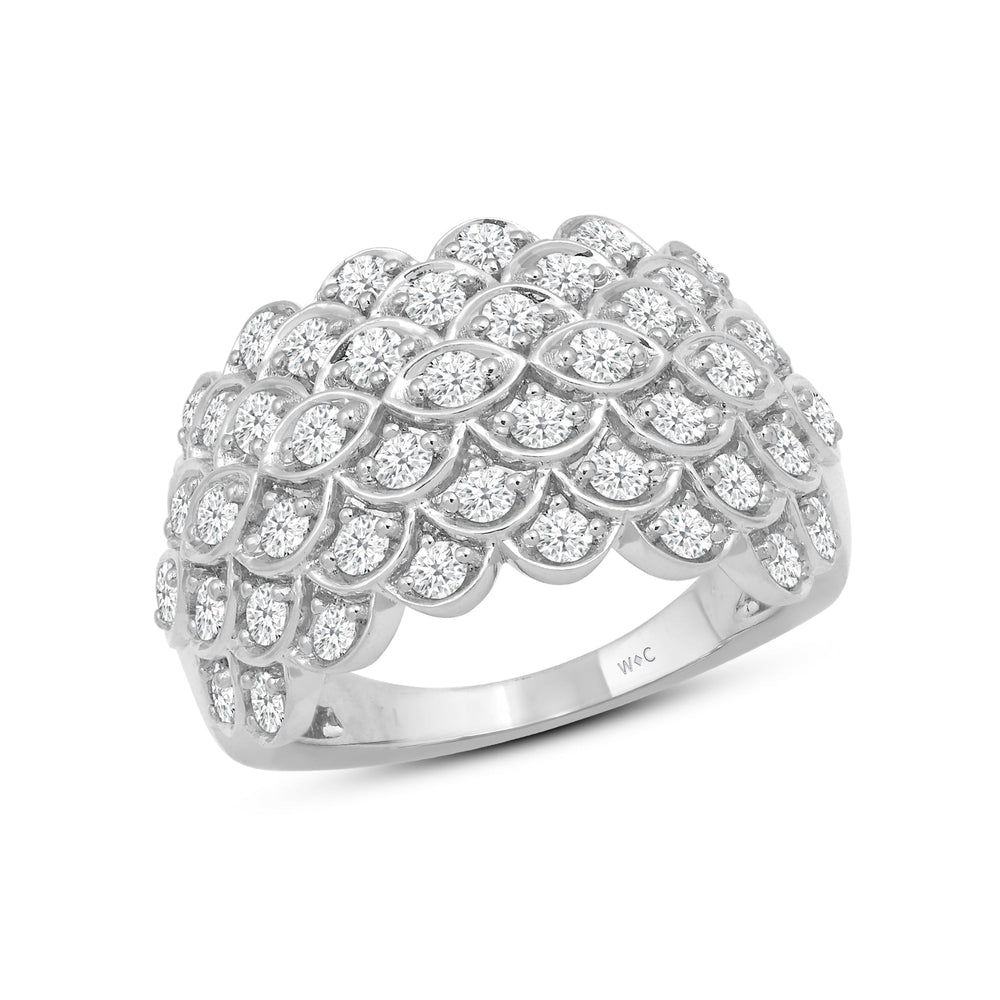 Broad Fish Scale Diamond Cluster Ring with 14KT White Gold / Lab / 1 1/2 Cut Diamond in 14KT White Gold / Lab / 1 1/2 view 3
