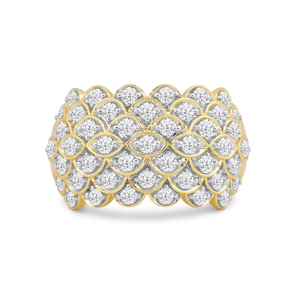 Broad Fish Scale Diamond Cluster Ring with 14KT Yellow Gold / Lab / 1 1/2 Cut Diamond in 14KT Yellow Gold / Lab / 1 1/2 view 1

