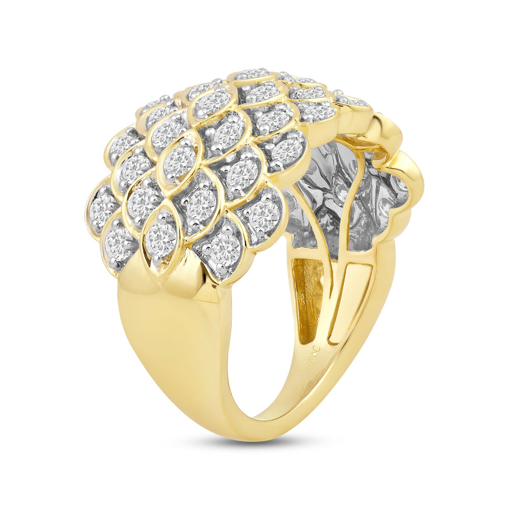 Broad Fish Scale Diamond Cluster Ring with 14KT Yellow Gold / Lab / 1 1/2 Cut Diamond in 14KT Yellow Gold / Lab / 1 1/2 view 4
