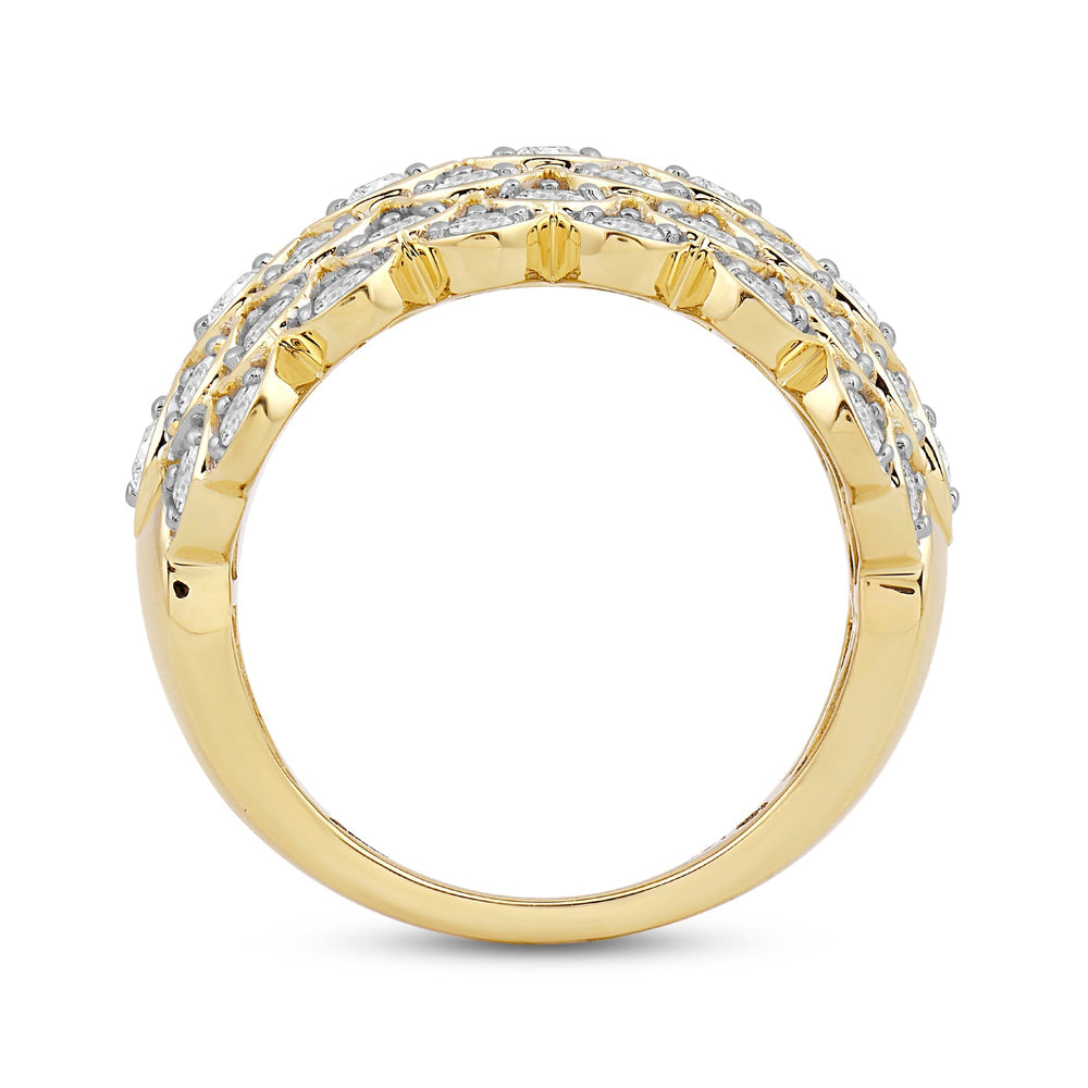 Broad Fish Scale Diamond Cluster Ring with 14KT Yellow Gold / Lab / 1 1/2 Cut Diamond in 14KT Yellow Gold / Lab / 1 1/2 view 2
