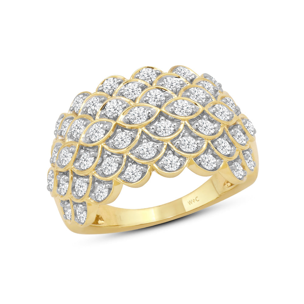 Broad Fish Scale Diamond Cluster Ring with 14KT Yellow Gold / Lab / 1 1/2 Cut Diamond in 14KT Yellow Gold / Lab / 1 1/2 view 3
