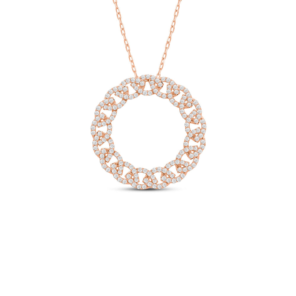 Diamond Studded Braid Circle Pendant with 14KT Rose Gold / Lab / 1 1/2 Cut Diamond in 14KT Rose Gold / Lab / 1 1/2 view 1
