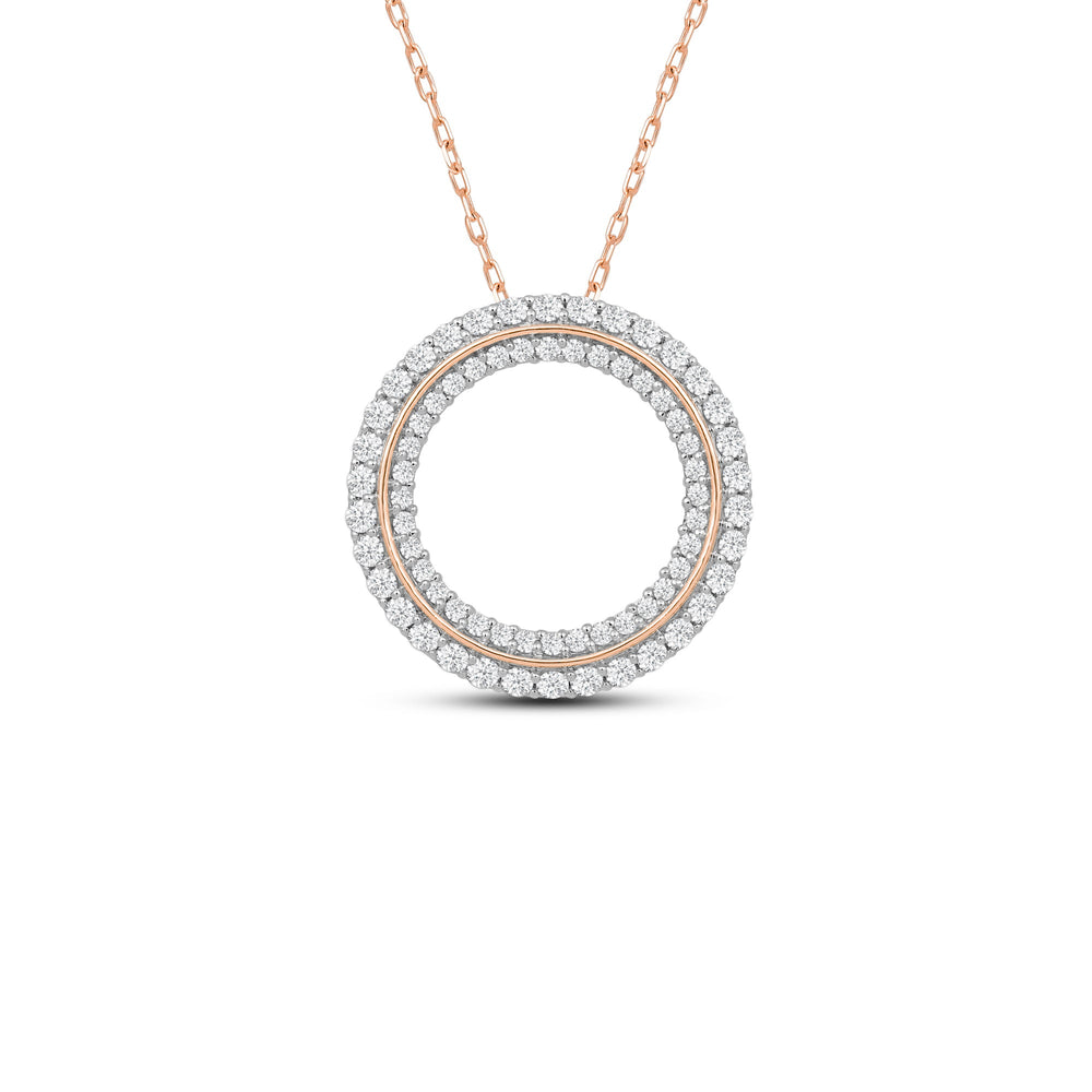 Double Line Circle Diamond Necklace with 14KT Rose Gold / Lab / 1 Cut Diamond in 14KT Rose Gold / Lab / 1 view 1

