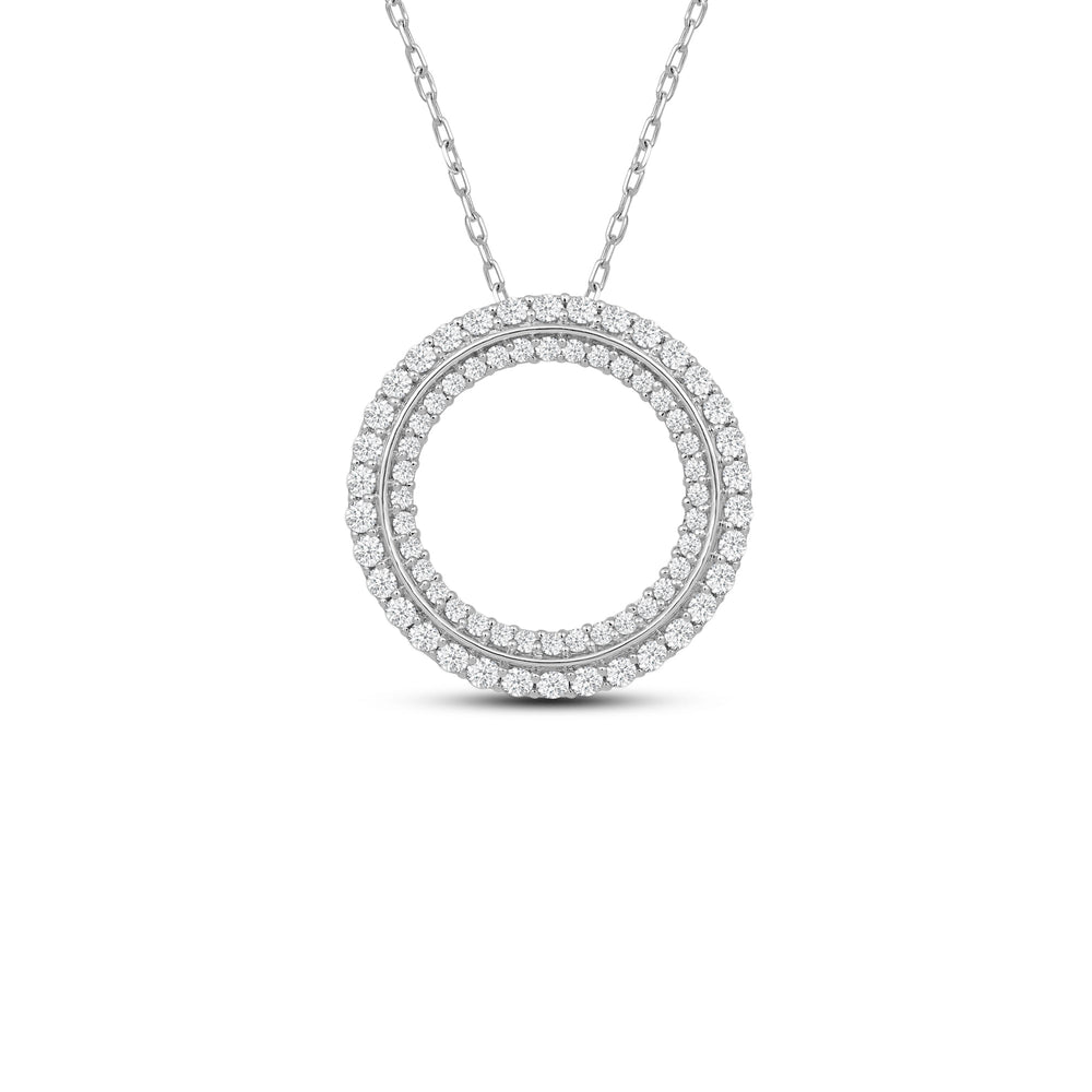 Double Line Circle Diamond Necklace with 14KT White Gold / Lab / 1 Cut Diamond in 14KT White Gold / Lab / 1 view 1
