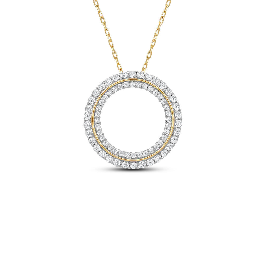 Double Line Circle Diamond Necklace with 14KT Yellow Gold / Lab / 1 Cut Diamond in 14KT Yellow Gold / Lab / 1 view 1
