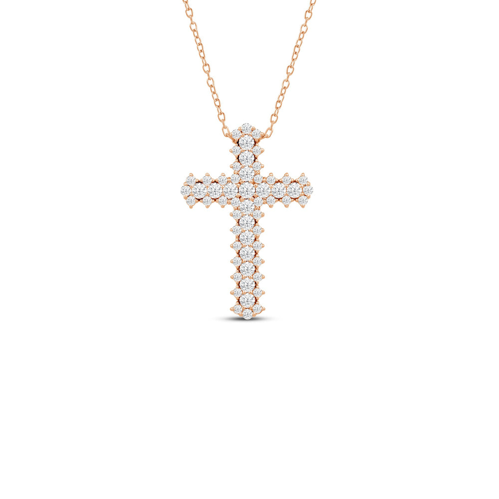 Vinatge Style Studded Big Cross Diamond Pendant with 14KT Rose Gold / Lab / 1 1/2 Cut Diamond in 14KT Rose Gold / Lab / 1 1/2 view 1
