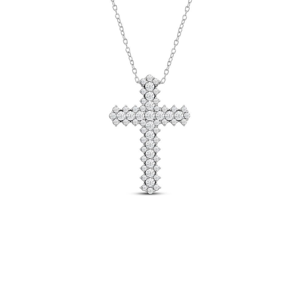 Vinatge Style Studded Big Cross Diamond Pendant with 14KT White Gold / Lab / 1 1/2 Cut Diamond in 14KT White Gold / Lab / 1 1/2 view 1
