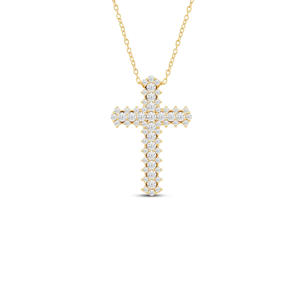 Vinatge Style Studded Big Cross Diamond Pendant with 14KT Yellow Gold / Lab / 1 1/2 Cut Diamond in 14KT Yellow Gold / Lab / 1 1/2 view 1
