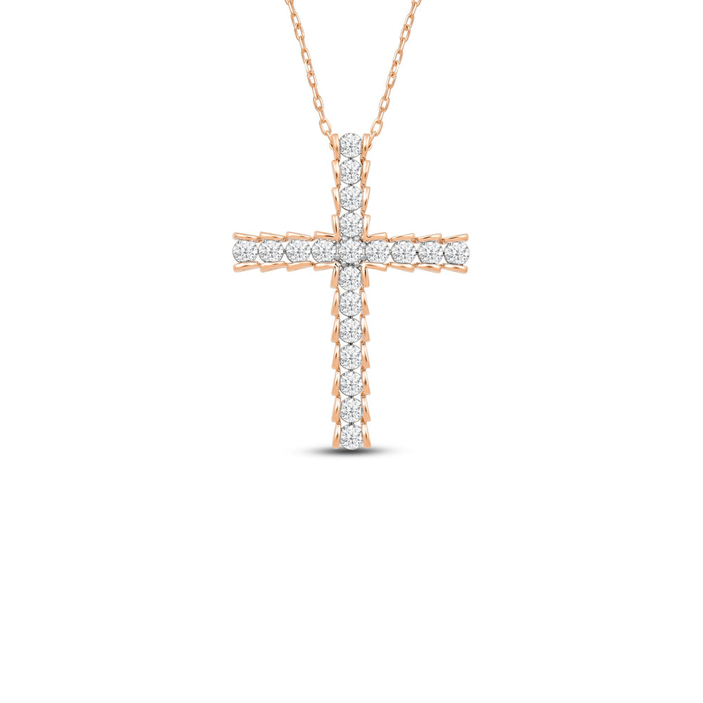 Big Cross Diamond Necklace with 14KT Rose Gold / Lab / 1 Cut Diamond in 14KT Rose Gold / Lab / 1 view 1
