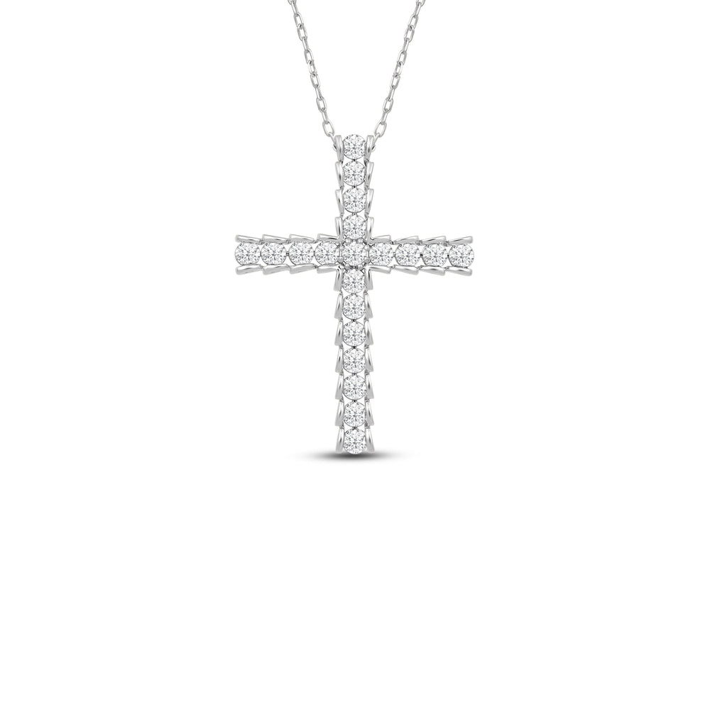Big Cross Diamond Necklace with 14KT White Gold / Lab / 1 Cut Diamond in 14KT White Gold / Lab / 1 view 1
