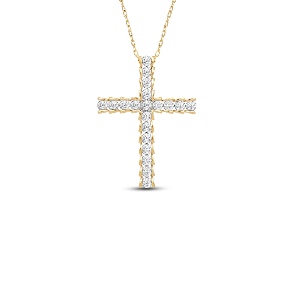 Big Cross Diamond Necklace with 14KT Yellow Gold / Lab / 1 Cut Diamond in 14KT Yellow Gold / Lab / 1 view 1

