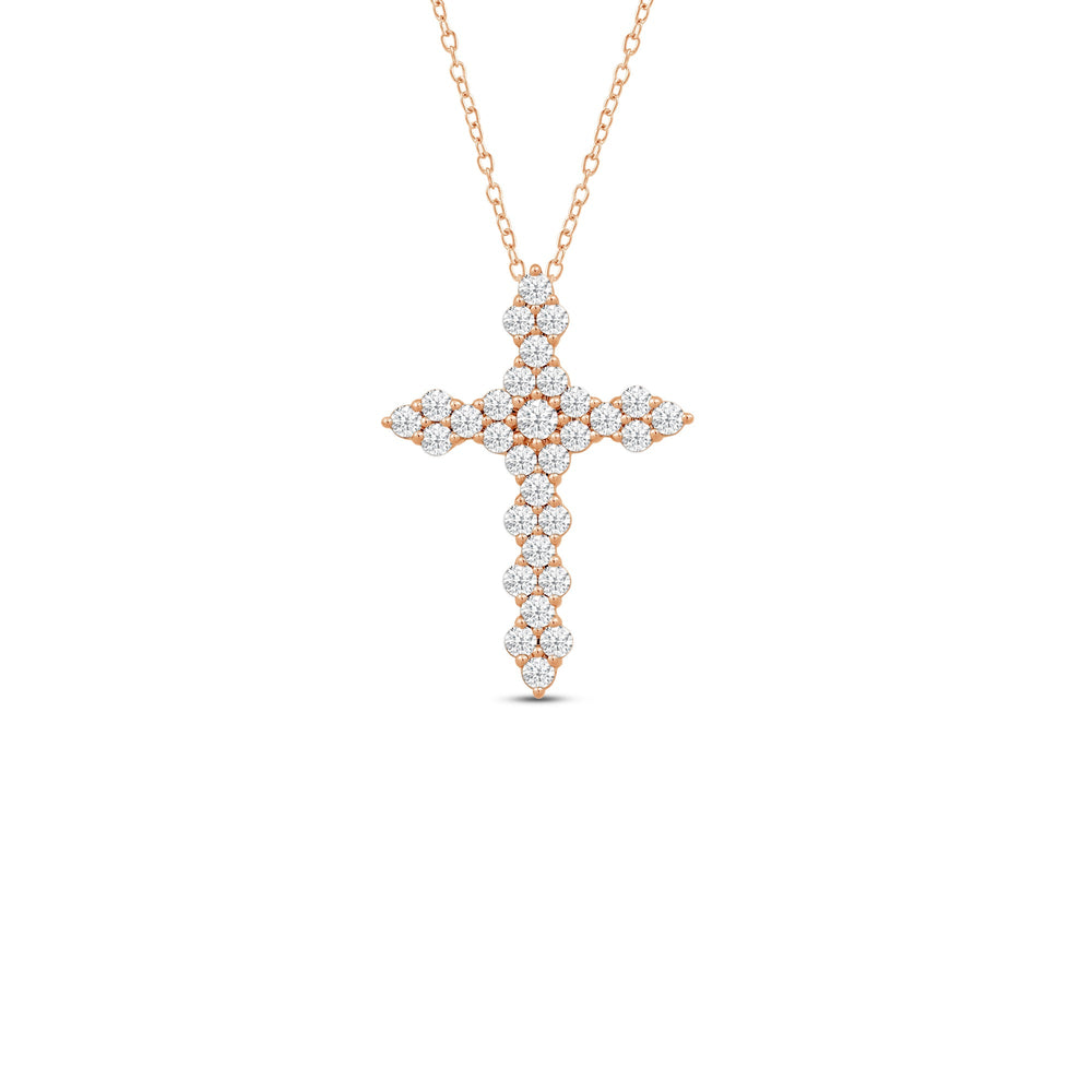 Diamond Cluster Cross Pendant with 14KT Rose Gold / Lab / 1 Cut Diamond in 14KT Rose Gold / Lab / 1 view 1
