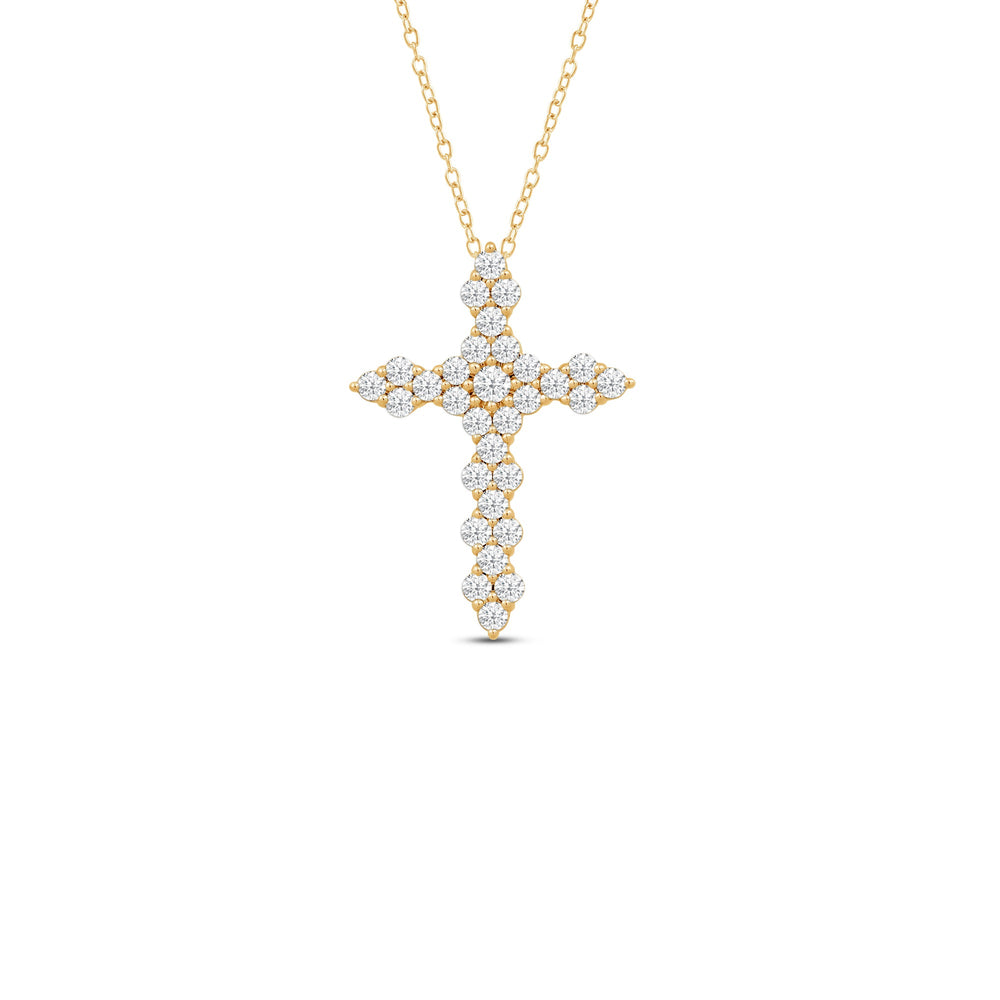 Diamond Cluster Cross Pendant with 14KT Yellow Gold / Lab / 1 Cut Diamond in 14KT Yellow Gold / Lab / 1 view 1
