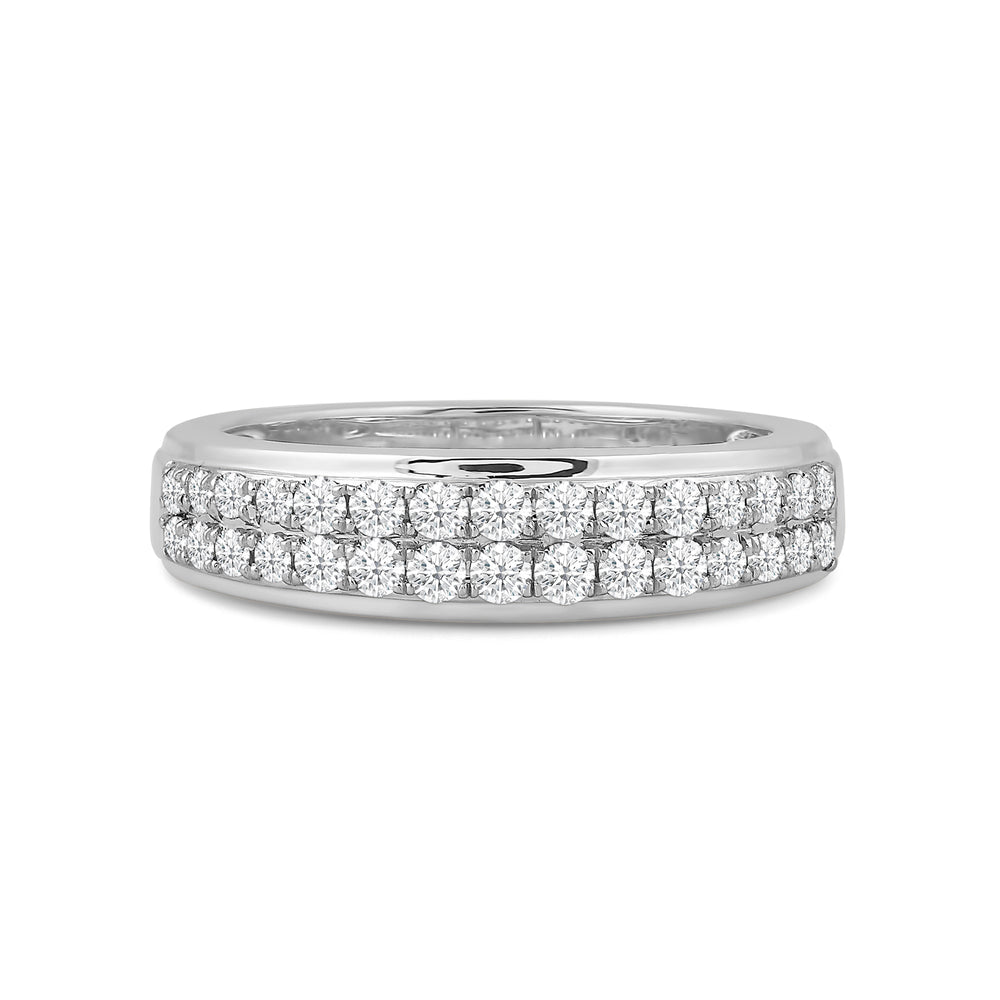 Two Row Pave Classic Diamond Ring with Jan Cut Diamond in 14KT White Gold / Lab / 02 view 1
