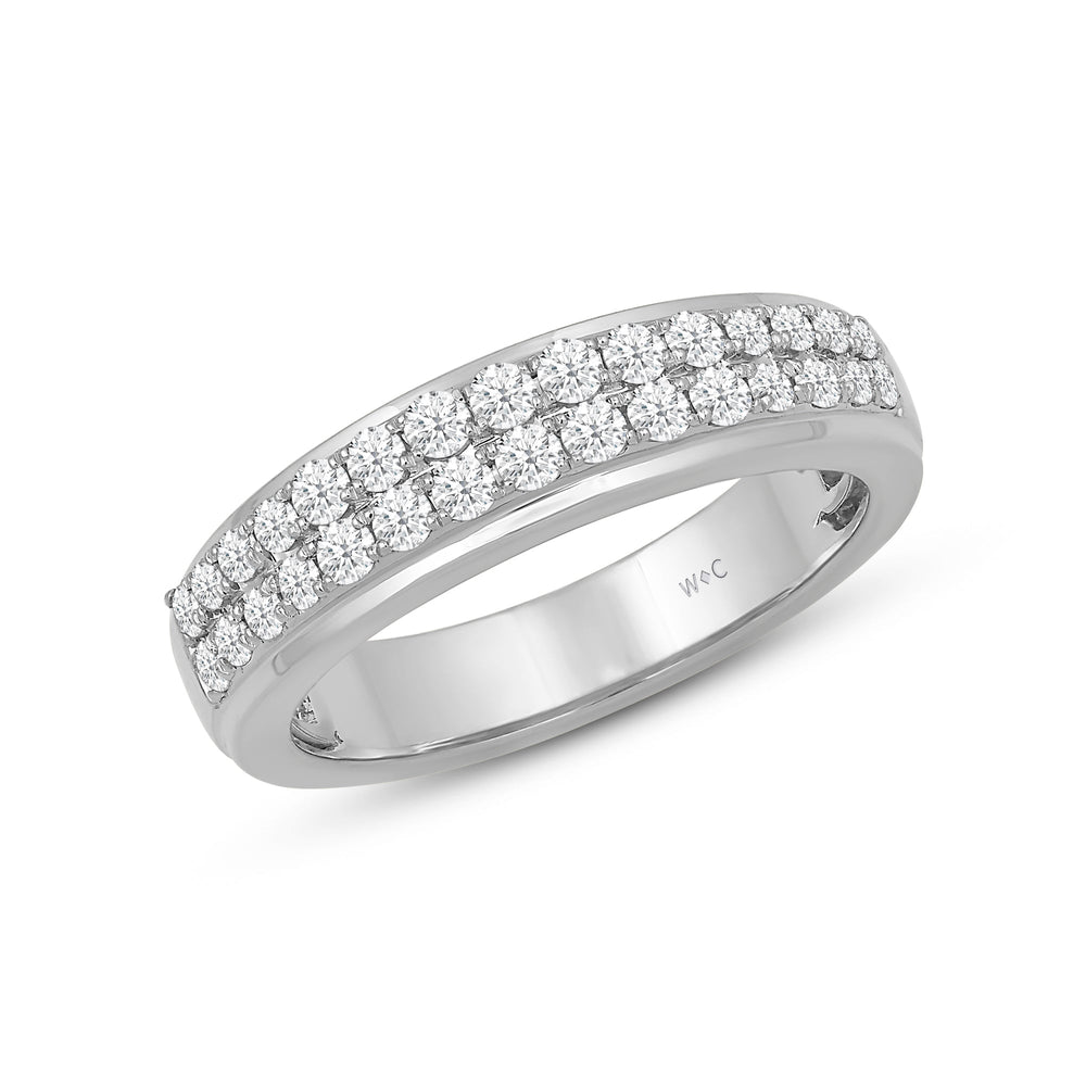 Two Row Pave Classic Diamond Ring with Jan Cut Diamond in 14KT White Gold / Lab / 02 view 3

