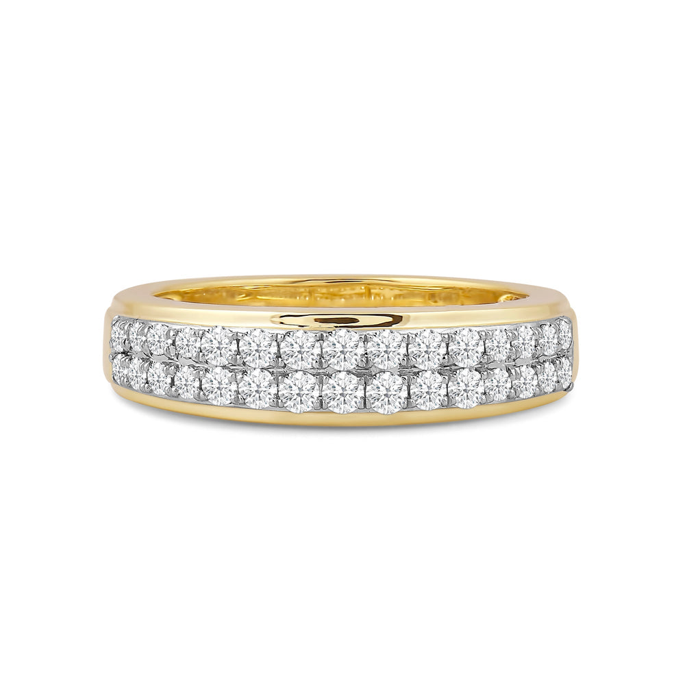 Two Row Pave Classic Diamond Ring with Jan Cut Diamond in 14KT Yellow Gold / Lab / 02 view 1
