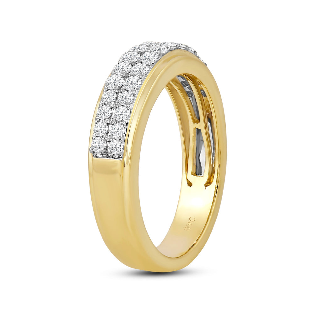 Two Row Pave Classic Diamond Ring with Jan Cut Diamond in 14KT Yellow Gold / Lab / 02 view 4
