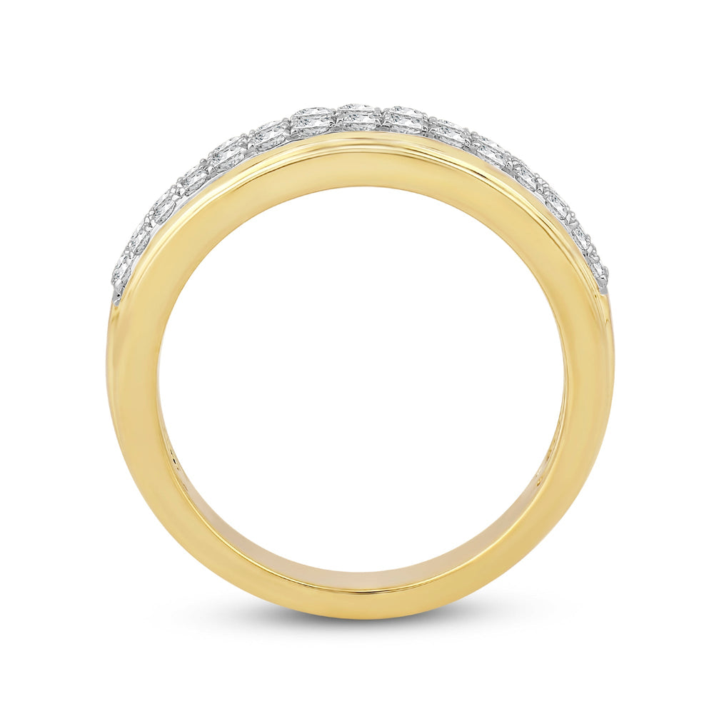 Two Row Pave Classic Diamond Ring with Jan Cut Diamond in 14KT Yellow Gold / Lab / 02 view 2
