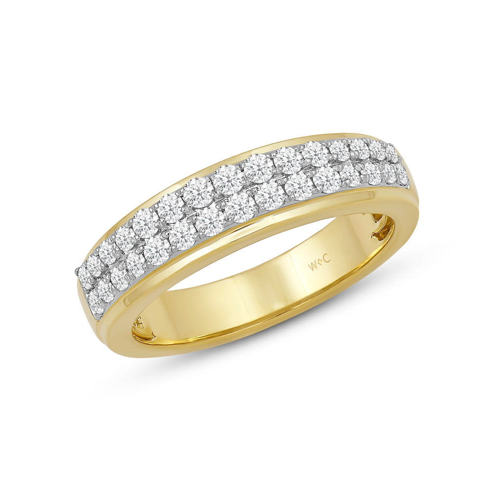 Two Row Pave Classic Diamond Ring with Jan Cut Diamond in 14KT Yellow Gold / Lab / 02 view 3
