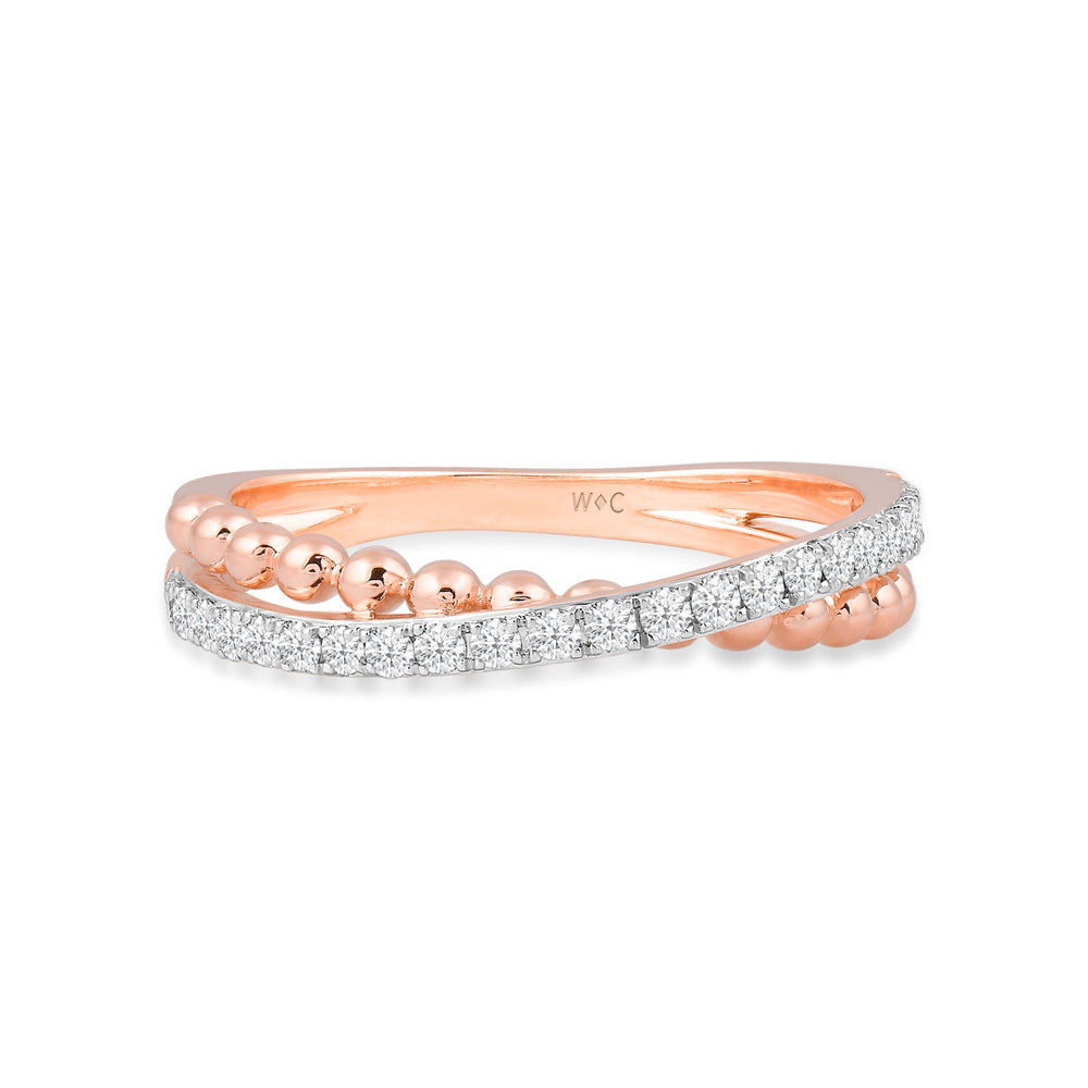 Beads and Diamond Crossover Fashion Ring with Jan Cut Diamond in 14KT Rose Gold / Lab / 04 view 1
