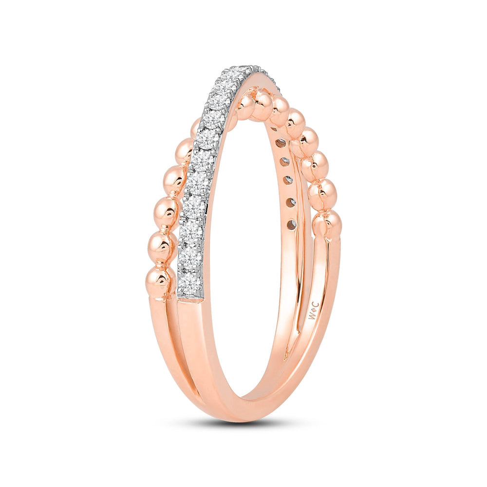 Beads and Diamond Crossover Fashion Ring with Jan Cut Diamond in 14KT Rose Gold / Lab / 04 view 4
