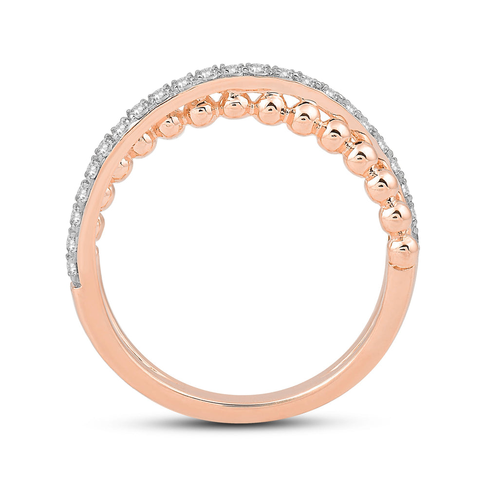 Beads and Diamond Crossover Fashion Ring with Jan Cut Diamond in 14KT Rose Gold / Lab / 04 view 2
