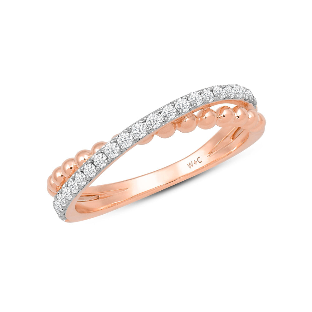 Beads and Diamond Crossover Fashion Ring with Jan Cut Diamond in 14KT Rose Gold / Lab / 04 view 3
