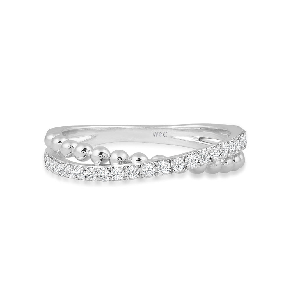 Beads and Diamond Crossover Fashion Ring with Jan Cut Diamond in 14KT White Gold / Lab / 04 view 1
