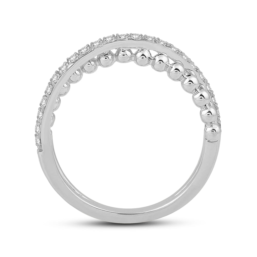 Beads and Diamond Crossover Fashion Ring with Jan Cut Diamond in 14KT White Gold / Lab / 04 view 2

