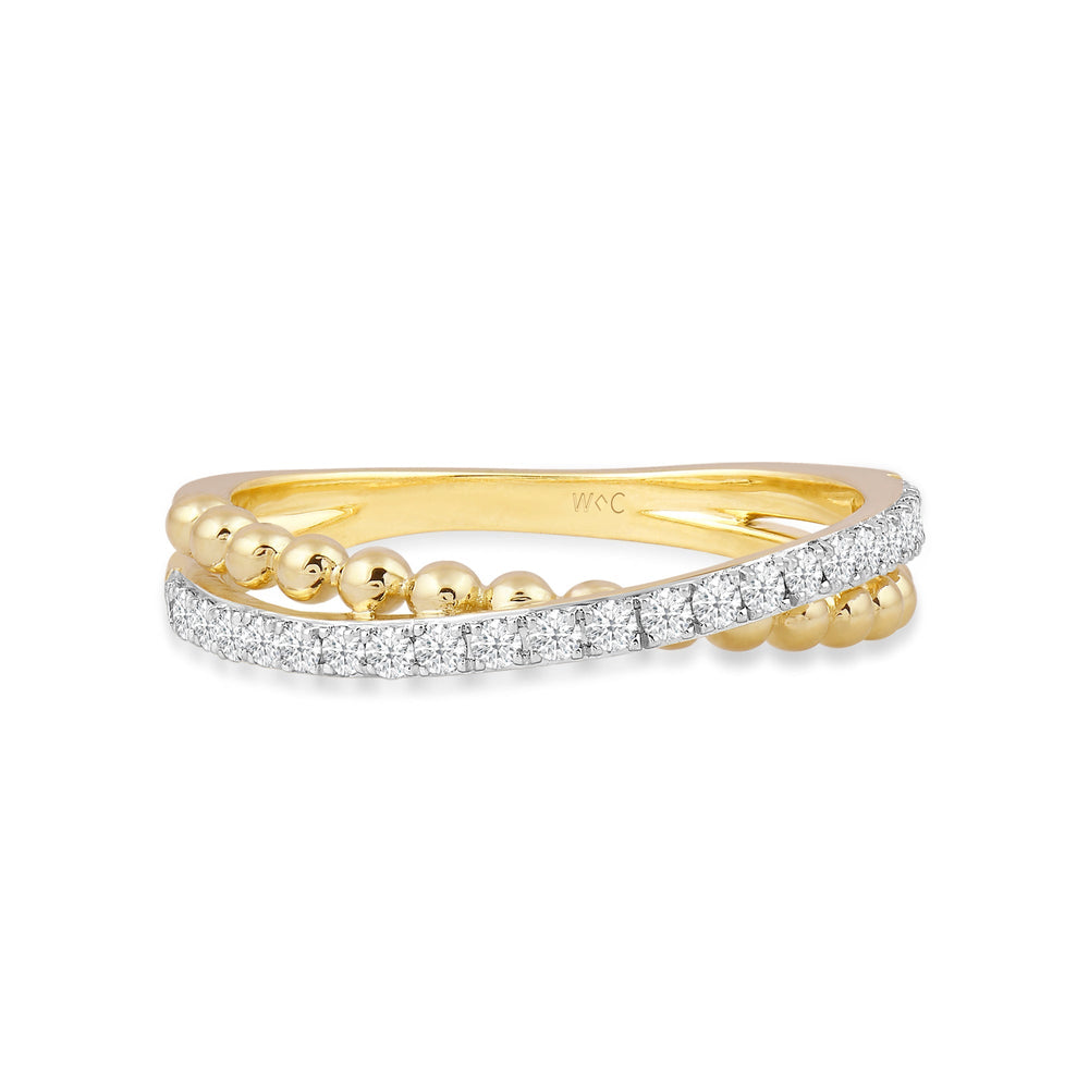 Beads and Diamond Crossover Fashion Ring with Jan Cut Diamond in 14KT Yellow Gold / Lab / 04 view 1
