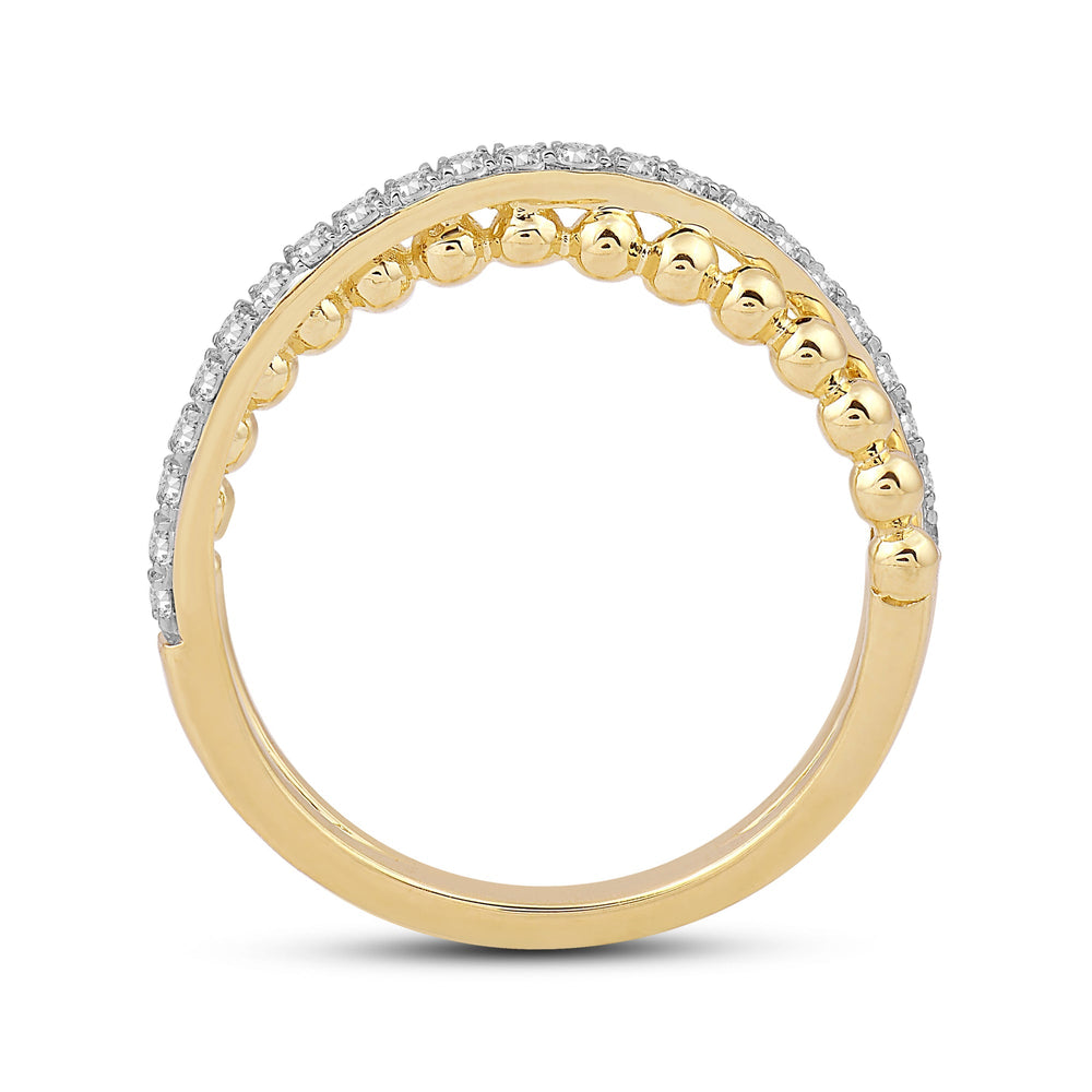 Beads and Diamond Crossover Fashion Ring with Jan Cut Diamond in 14KT Yellow Gold / Lab / 04 view 2
