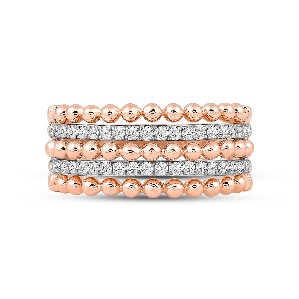 Beads and Diamond Five Row Fashion Ring with Jan Cut Diamond in 14KT Rose Gold / Lab / 03 view 1
