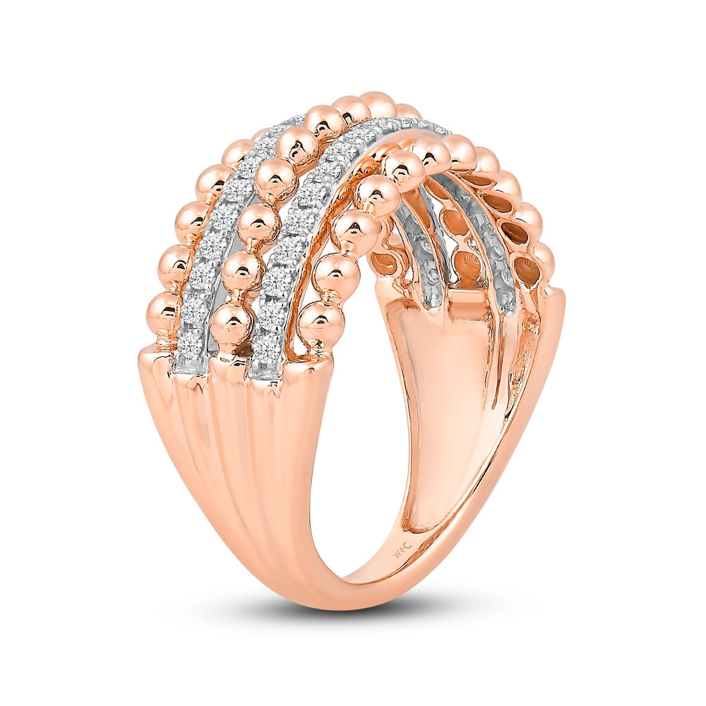 Beads and Diamond Five Row Fashion Ring with Jan Cut Diamond in 14KT Rose Gold / Lab / 03 view 4
